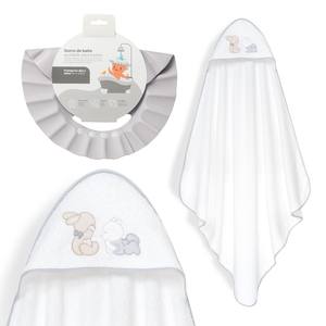 Juego de Toallas de Baño con Gorro de Conejito Gris de Dibujos Animados, Algodón Hipoalergénico para Recién Nacidos, para Uso Doméstico en el Baño - Product Image 1