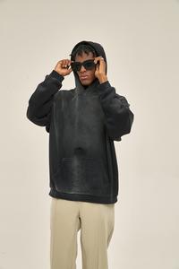 Poids lourd 500 Gsm français personnalisé blanc éponge Vintage en détresse surdimensionné lavé à l'acide soleil délavé 100% coton à capuche - Product Image 3