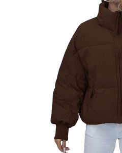 Veste matelassée légère pour femme, col montant, matelassée, vêtements d'hiver, fermeture éclair intégrale, chaude, décontractée, marron, vêtement d'extérieur - Product Image 3
