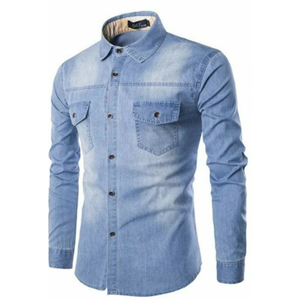 เสื้อเชิ้ตแขนยาวผู้ชาย ผ้าฝ้าย/อีลาสเทน คอจีน ติดกระดุม ล้างทำสี ลายพื้น ไม่มีลายพิมพ์ - Product Image 3