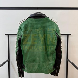 Custom Studded Cow Skin Jacket Premium PU Eco-Friendly Motorcycle Biker Front Logo Stand Collar Men Winter Wholesale Fashion - Product Image 3