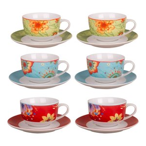 Amicasa Juego de 6 Tazas de Té y Platos de Cerámica en Colores Surtidos con Diseño de FLOWERS Art 40 - Product Image 1
