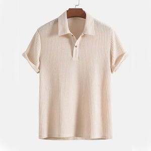 Camiseta Casual de Manga Corta para Hombre al por Mayor, Antiarrugas, Tejido Waffle, 100% Algodón, Cuello en V, Estampado Personalizado - Product Image 2