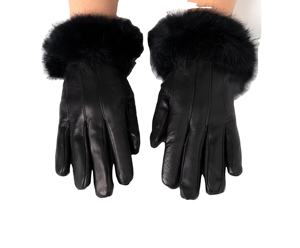 Guantes de Piel de Oveja de Moda al por Mayor, Guantes de Invierno para Mujer, Calentadores de Manos, Guantes de Cuero Auténtico Negro con Piel de Zorro - Product Image 1