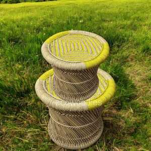 New Boho Pouffe Bone Inlay Console Natural Bamboo Ottoman Wicker Set Handwoven Multipurpose Patio Furniture for School - Product Image 4