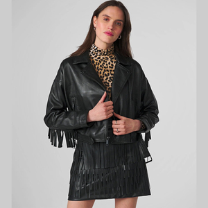 Volantes de cuero de vaca de alta calidad de estilo corto en las mangas y chaquetas de cuero ganuine inferior para mujer Precio barato al por mayor - Product Image 1