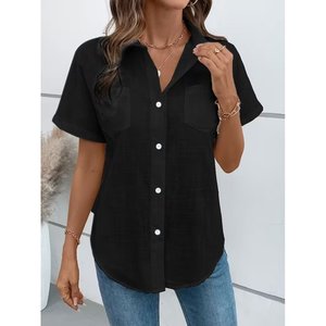 Camisa de manga corta con cuello y botones para mujer, 34979 - Negro - Product Image 2