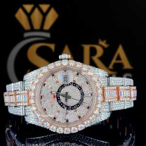 นาฬิกาเพชรสองโทนสีโรสโกลด์และเงิน VVS Moissanite สไตล์ฮิปฮอปหรูหราและนาฬิกาโอกาสพิเศษ - Product Image 1