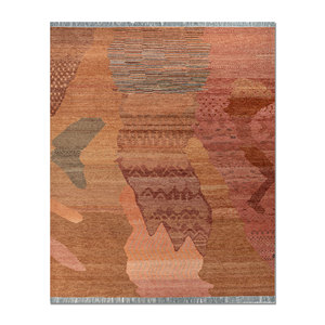 Alfombras de Lana Anudadas a Mano de Gran Tamaño Manchaha, Diseño Abstracto Rojo Naranja para el Hogar, Pasillo, Rectangulares, Diseño 3D, Viscosa para Adolescentes - Product Image 1