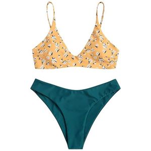 Bikini con estampado de leopardo Diseño de cuerda simple con decoración de encaje Acento de diamantes de imitación Traje de baño de verano de dos piezas Ropa de playa - Product Image 5