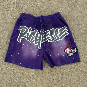 Pantalones cortos de hombre personalizados con lavado ácido Vintage diseño personalizado algodón pesado Puff impreso estilos desgastados de diamantes de imitación pantalones cortos unisex de lana - Product Image 2