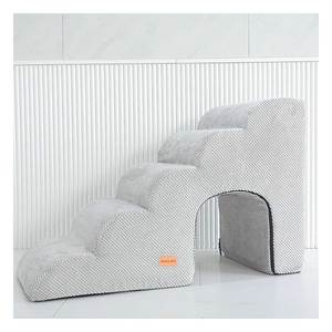 [AllmioPet] Escalones para Mascotas Estilo Cueva de Tela Suave, 5 Escalones, Gris, AMP C5 GR, 3 en 1, Escalera Interior para Perros y Gatos, para Sofá, Cama y Muebles - Product Image 1