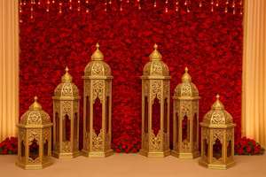 Magnifique musulman Mehndi Sangeet événement décor royaume-uni personnalisé lampes dorées décor de mariage lanterne marocaine mariage royal rajasthani - Product Image 4