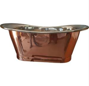 Bañera de Cobre Hecha a Mano de Lujo, Doble, con Borde Inclinado, Rectangular, de Cobre Niquelado, Independiente, Personalizable - Product Image 5