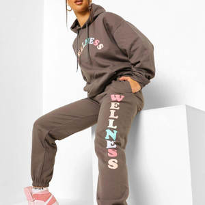 Venta al por mayor de fábrica personalizada Unisex mujeres Jogging conjunto liso con capucha Conjunto personalizado chándales con logotipo impreso chándal - Product Image 3