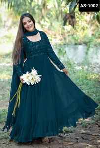 Estilo indio y pakistaní Heavy Georgette M<aterial Fancy Long Anarkali Vestidos con manga completa Ropa étnica Salwar Kameez Suit - Product Image 3