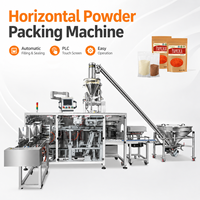 Automatische horizontale poederverpakkingsmachine voor voorgevormde plastic ritssluitzakken, inclusief etiketteerapparaat voor de voedingsindustrie