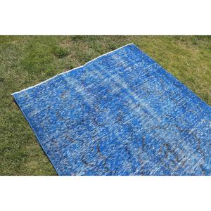 Alfombra Turca Vintage de 4.8x8 pies (147x243 cm), Alfombra Floral Azul y Negra - Product Image 4