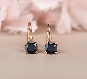 <b>Black</b> <b>Onyx</b> Leverback <b>Earrings</b> 925 Sterling Silver 14K Gold Plated Cushion Cut Elegant Gemstone Jewelry For Women - Product Image 2