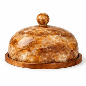 Dôme à beurre en résine effet marbre brun, couvercle de cloche à fromage avec plateau en bois, dôme de service rustique pour la cuisine, rangement alimentaire - Product Image 5