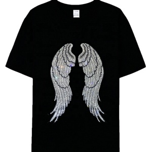 Camiseta de algodón 100% de cuello redondo de gran tamaño con diamantes y logotipo personalizado, ropa de hombre de alta calidad con detalle de diamantes de imitación - Product Image 1