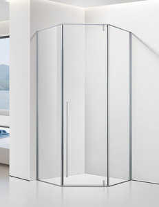 Cabina de ducha de esquina de vidrio templado de lujo con puerta pivotante elegante para villas y apartamentos-Producto de tocador de baño - Product Image 5