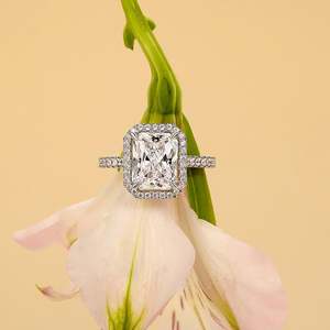 Jeulia Rhodium Plated Floating Halo Radiant Cut Engagement <b>Ring</b> <b>Adjustable</b> - Product Image 4