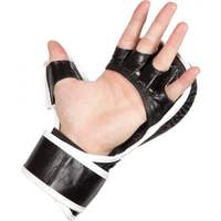 Gants de sparring MMA personnalisés avec logo, gants de sparring MMA pour sports de combat, noir et blanc, entraînements en salle de sport, gants UFC en cuir synthétique
