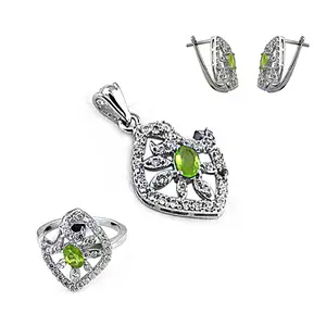 925 Silver <b>Bridal</b> <b>Jewelry</b> <b>Set</b> with Peridot Diamond White Gold for Wedding and Party-Classic Elegant Earrings Ring Pendant - Product Image 3
