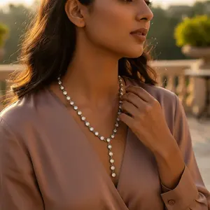 Women's Silver Y-<b>Necklace</b> with Cubic Zirconia <b>Crystal</b> <b>Necklace</b> Perfect Gift - Product Image 1