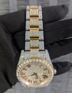 Montre de luxe bicolore Iced Out pour hommes avec chiffres romains | Montre automatique Bling Full Diamond pour montre de style bijoux Hip Hop - Product Image 2