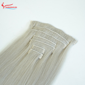 Extensions de cheveux à clips super soyeuses et blanches de qualité supérieure, fabriquées à partir de cheveux vierges vietnamiens, sans perte ni nœuds. - Product Image 6