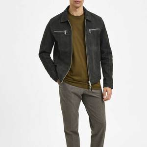 100% Genuine Leather <b>Suede</b> Moto <b>Jacket</b> Turn Down Collar Zipper Closure Solid Color Autumn Regular Fit Biker Style Leather <b>Jacket</b> - Product Image 3
