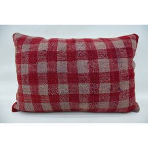 Cozy 16x24 Inch Red Vintage Pattern Plaid Wool Kantha <b>Pillow</b> Woven Technique - Product Image 1