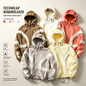<span class=keywords><strong>Veste</strong></span> coupe-vent imperméable unisexe pour <span class=keywords><strong>homme</strong></span>, style streetwear Gorpcore Techwear, avec logo personnalisé et blocs de couleur, idéale pour l'extérieur - Product Image 2