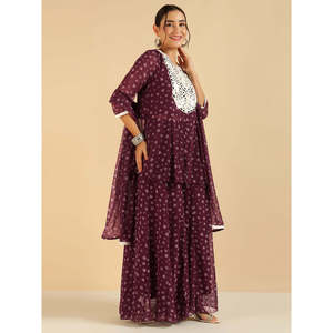 Conjunto de Chiffon para Mujer, Primavera/Verano, Estampado Floral, Top Peplum y Sharara con Dupatta, Elegante y Transpirable - Product Image 5