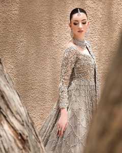 ชุดแต่งงานหรูหราใหม่ปี 2025 คอสูง แขนยาว ชุดเจ้าสาวสง่างาม ชุดราตรี จากปากีสถาน - Product Image 6