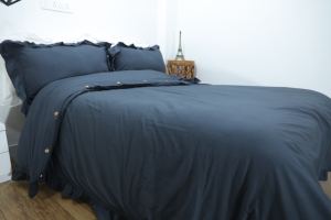 Edredón con volantes rústicos de algodón lavado 100%, 3 uds., juego de edredón de cama con flecos y volantes bohemios con botón y corbatas - Product Image 6