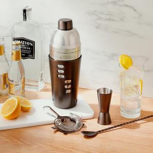 Juego de coctelera de acero inoxidable con elegante base de madera y tapa para bodas y eventos especiales - Product Image 3