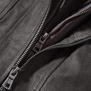 Chaqueta de motorista lavada con ácido clásica para hombre, cuero genuino personalizado y lona, estilo de cuello levantado de tendencia superior - Product Image 5