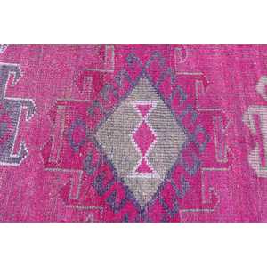 Turkish Vintage <b>Rug</b>, <b>Runner</b> 2.8x11 ft (84x334 cm) <b>Rug</b>, Pink Floral Wool <b>Rug</b> - Product Image 5