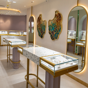 Hot bán sang trọng tùy chỉnh 3D thiết kế đồ trang sức Showcase tủ với LED chiếu sáng đồ nội thất hiển thị cho các cửa hàng đồ trang sức - Product Image 1