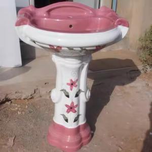 Wholesale Big Sterling Ceramic Pedestal Wash Basin Set Marble Style Eco-friendly Bathroom India Construction - Product Image 6