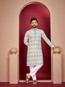 Vêtements ethniques à la mode les plus élégants et les plus tendances Meilleur pyjama Kurta en rayonne lourde avec Lucknowi lourd et impression numérique à vendre - Product Image 5