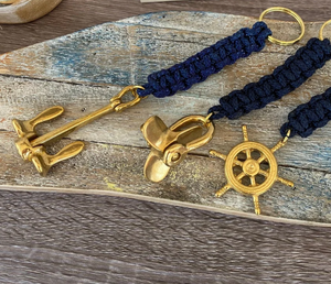 Brass Ship Wheel, Anchor, Propeller - Braided Knot Lanyard <b>Key</b> <b>Chain</b> High Quality Best Nautical Ship Wheel Handmade Decor - Product Image 1