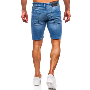 กางเกงยีนส์ขาสั้นสำหรับผู้ชายกางเกงขาสั้นผ้ายีนส์ทรงแบ็กกี้ขาดสีฟ้าสีดำ - Product Image 4