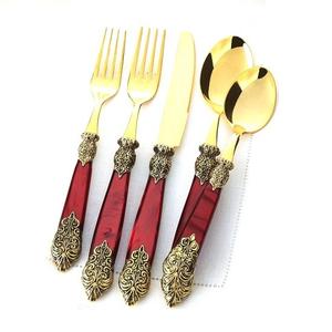 Salle à manger de luxe vente en gros ensemble de table écologique métal laiton résine couverts cuillères de service 5 pièces fabricant indien cadeaux - Product Image 2