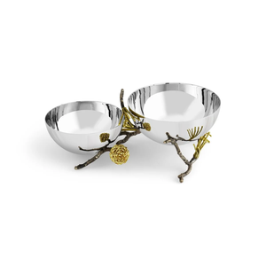 Bol de service double en cône de pin Bol double en métal/bois inspiré de la nature pour collations et décoration de table - Product Image 2