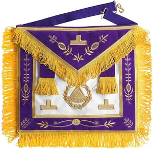 Delantal Bordado de Lujo de la Logia Azul del Antiguo Gran Maestro con Imán - Corona de Terciopelo Dorado y Morado - Product Image 1