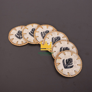 Vietnam Boho Rattan <b>Coasters</b> with Handcrafted <b>Ceramic</b> Inlay Eco-Friendly Drink Mats for Rustic Kitchen and Dining Table Decor - Product Image 4